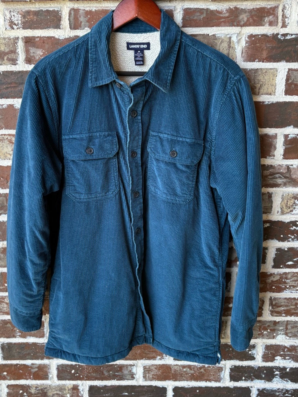 Lands' End Teal Corduroy Sherpa Lined Traditional Fit Shirt Jacket Size Medium